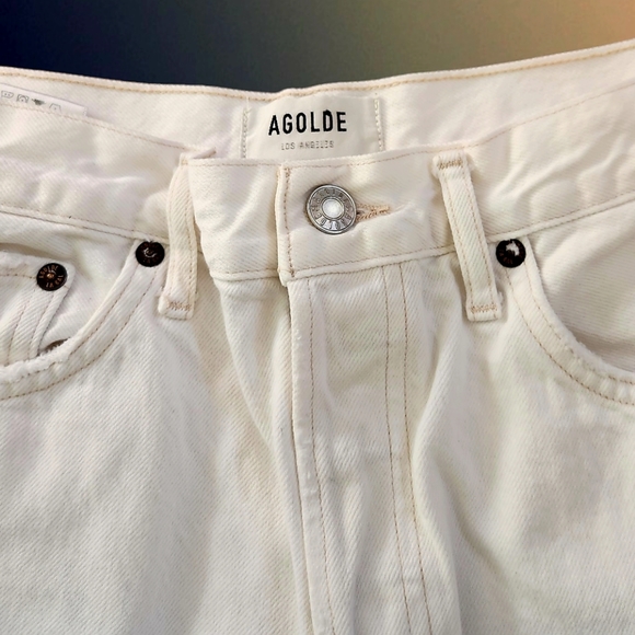 Agolde Jeans Size 29 "Riley" High Rise Straight Crop White Distressed Ripped - Picture 4 of 13